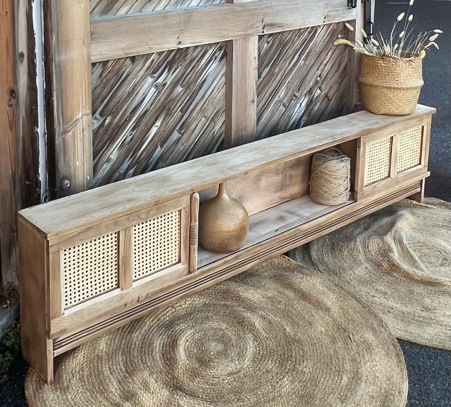 Meuble télé tv enfilade ancienne en chêne massif brut portes coulissantes