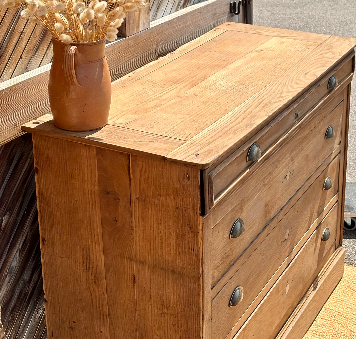 Commode ancienne en chêne massif brut 4 tiroirs