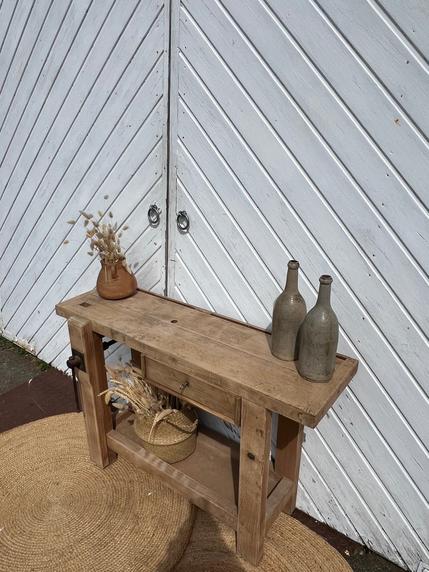 Etabli ancien vintage en bois massif brut