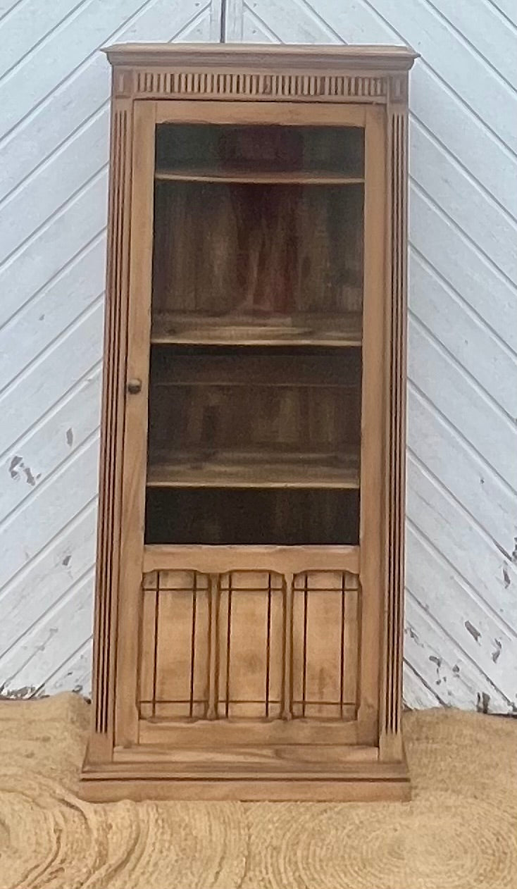Petite armoire parisienne vitrée ancienne en bois brut