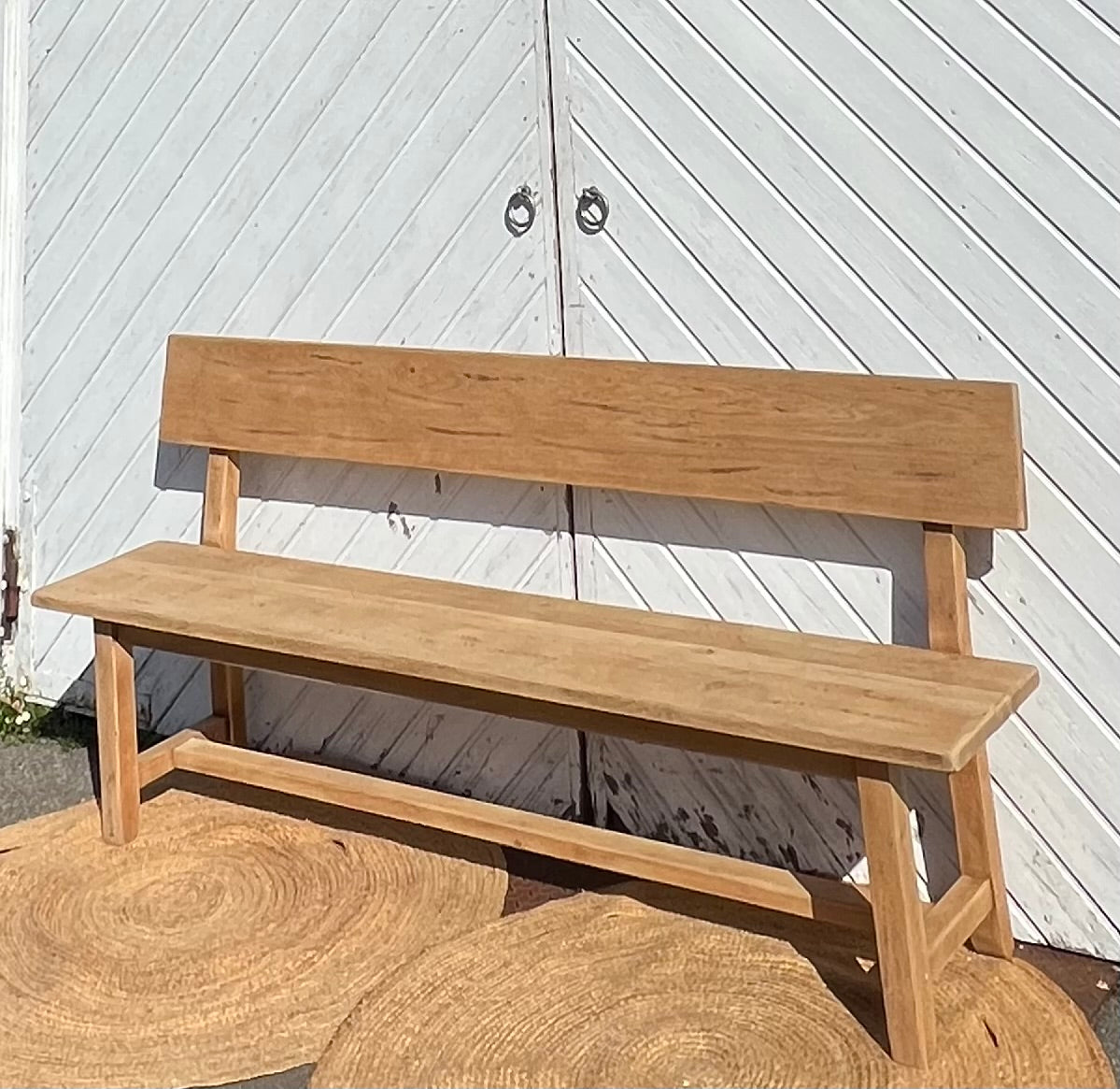 Grand banc ancien en chêne massif brut