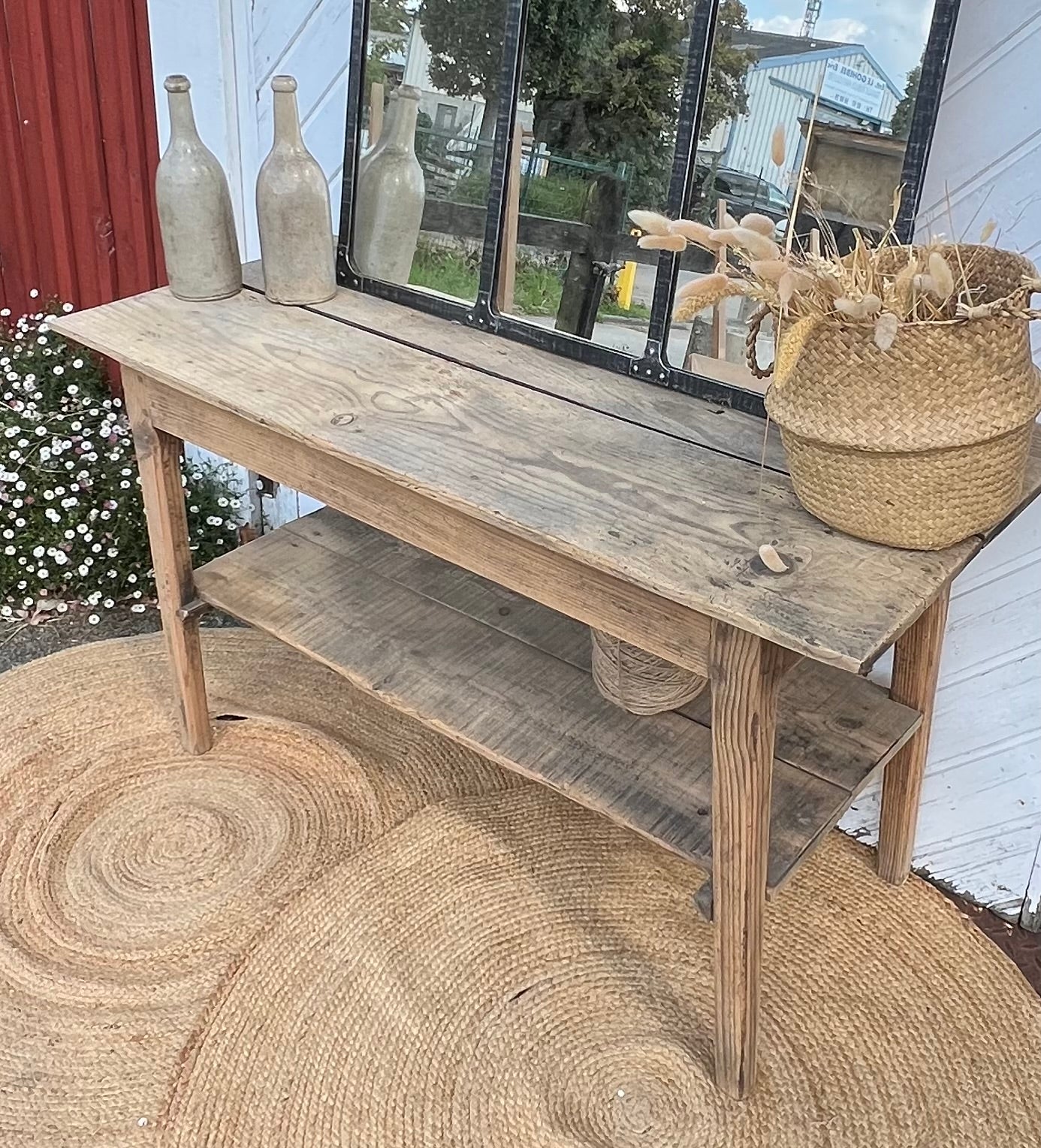 Table de drapier ancienne en bois massif brut : îlot de cuisine console meuble tv meuble vasque table de travail …