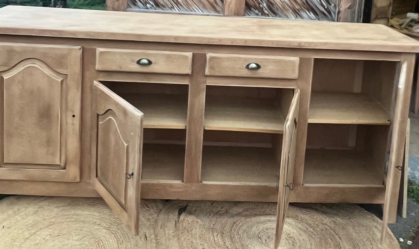 Buffet ancien enfilade en chêne brut 4 portes 2 tiroirs - années 50