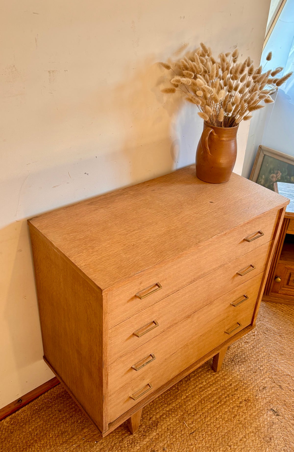 Commode vintage ancienne en chêne brut 4 tiroirs