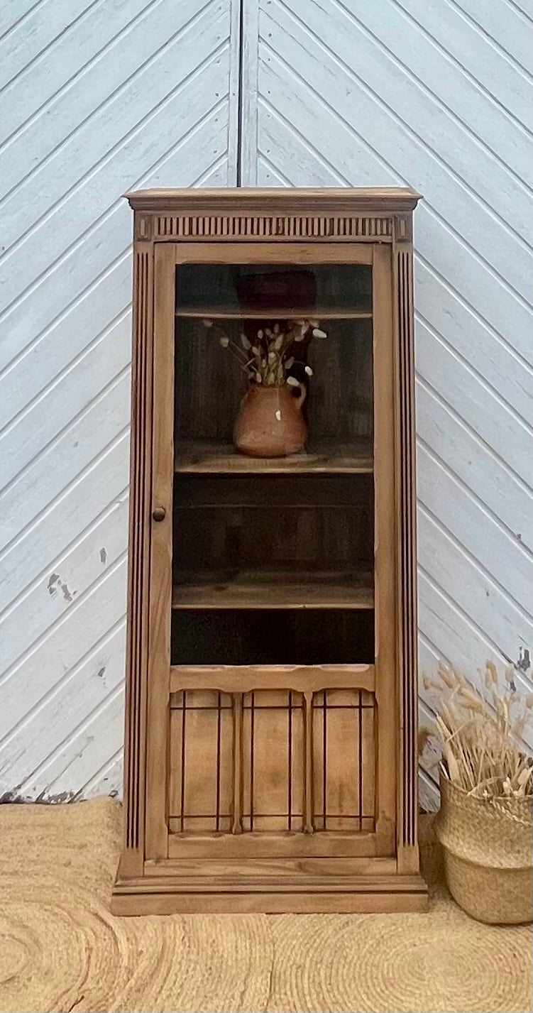 Petite armoire parisienne vitrée ancienne en bois brut