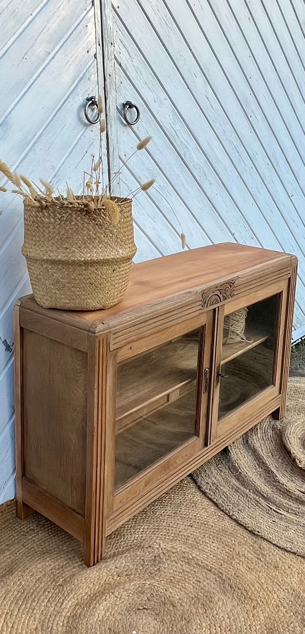 Meuble télé tv ancien en bois massif brut