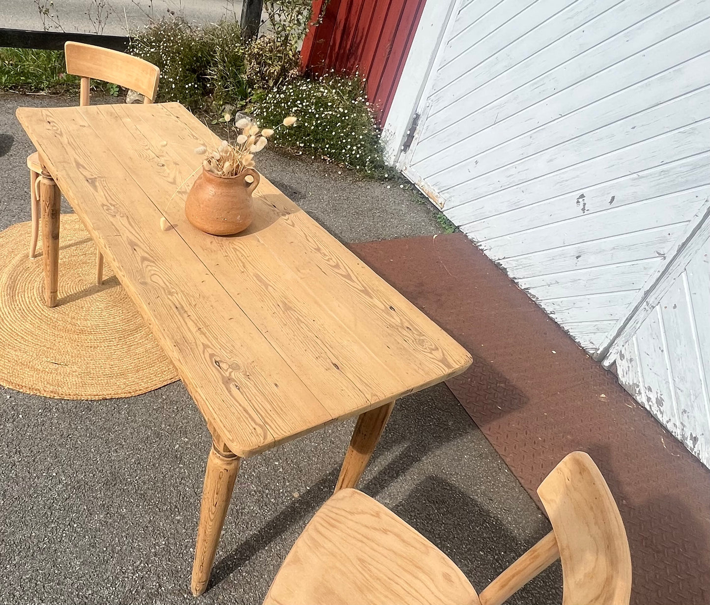 Table bistrot vintage ancienne en bois massif brut - esprit campagne chic
