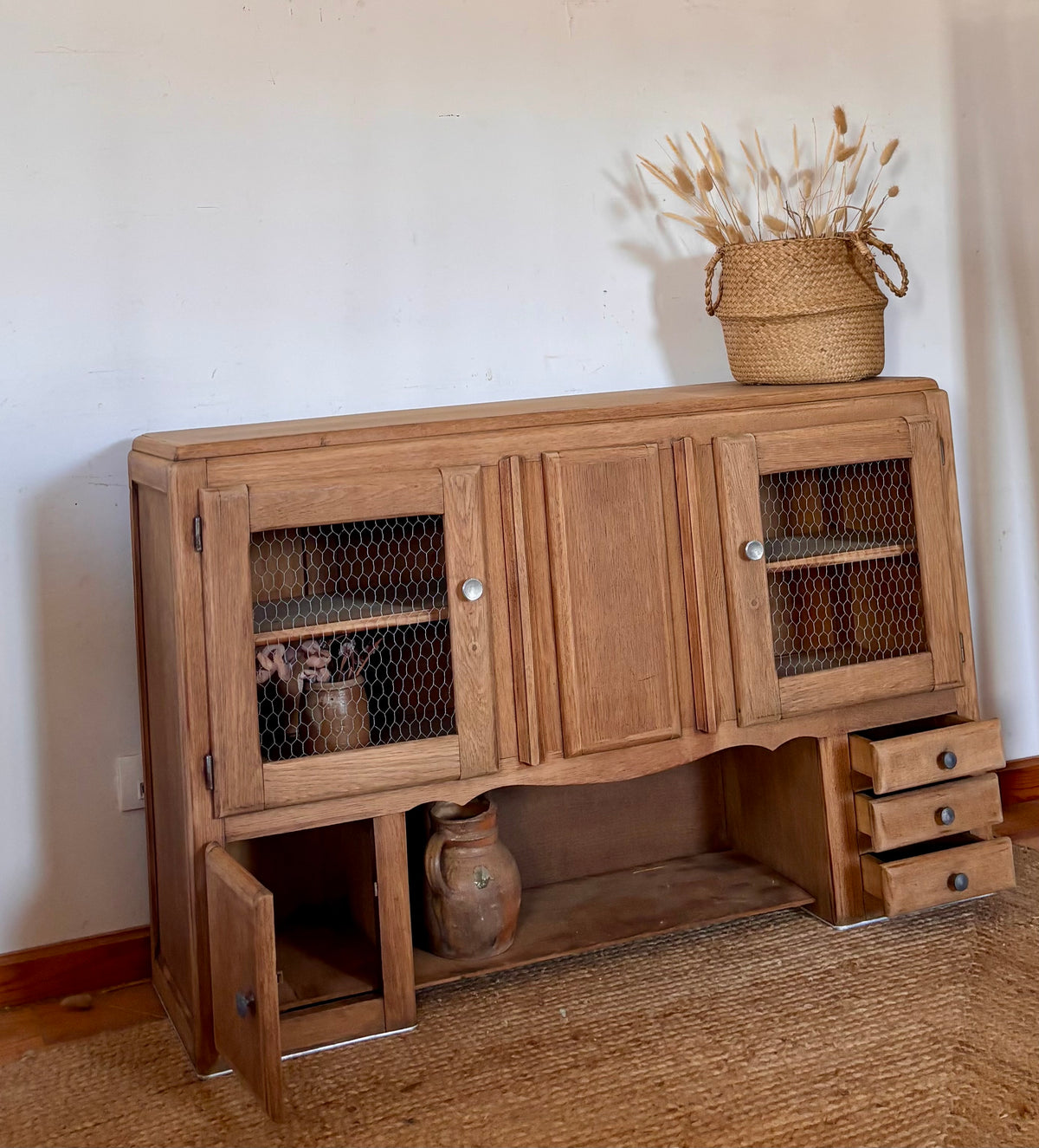 Meuble télé tv ancien en chêne brut