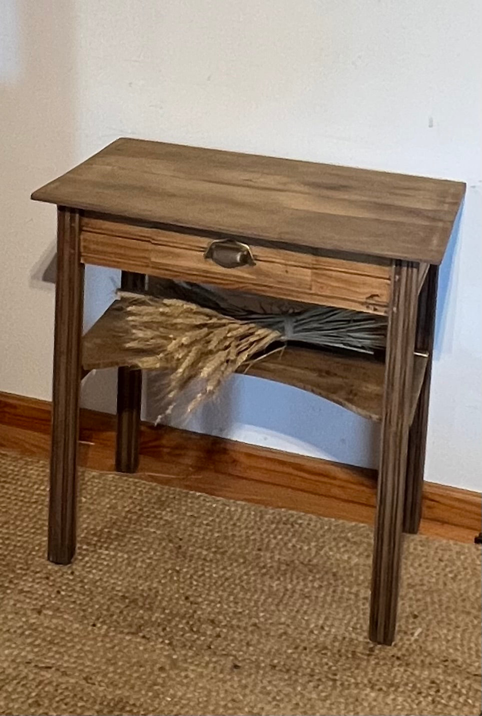 Console coiffeuse ancienne en chêne massif brut 1 tiroir