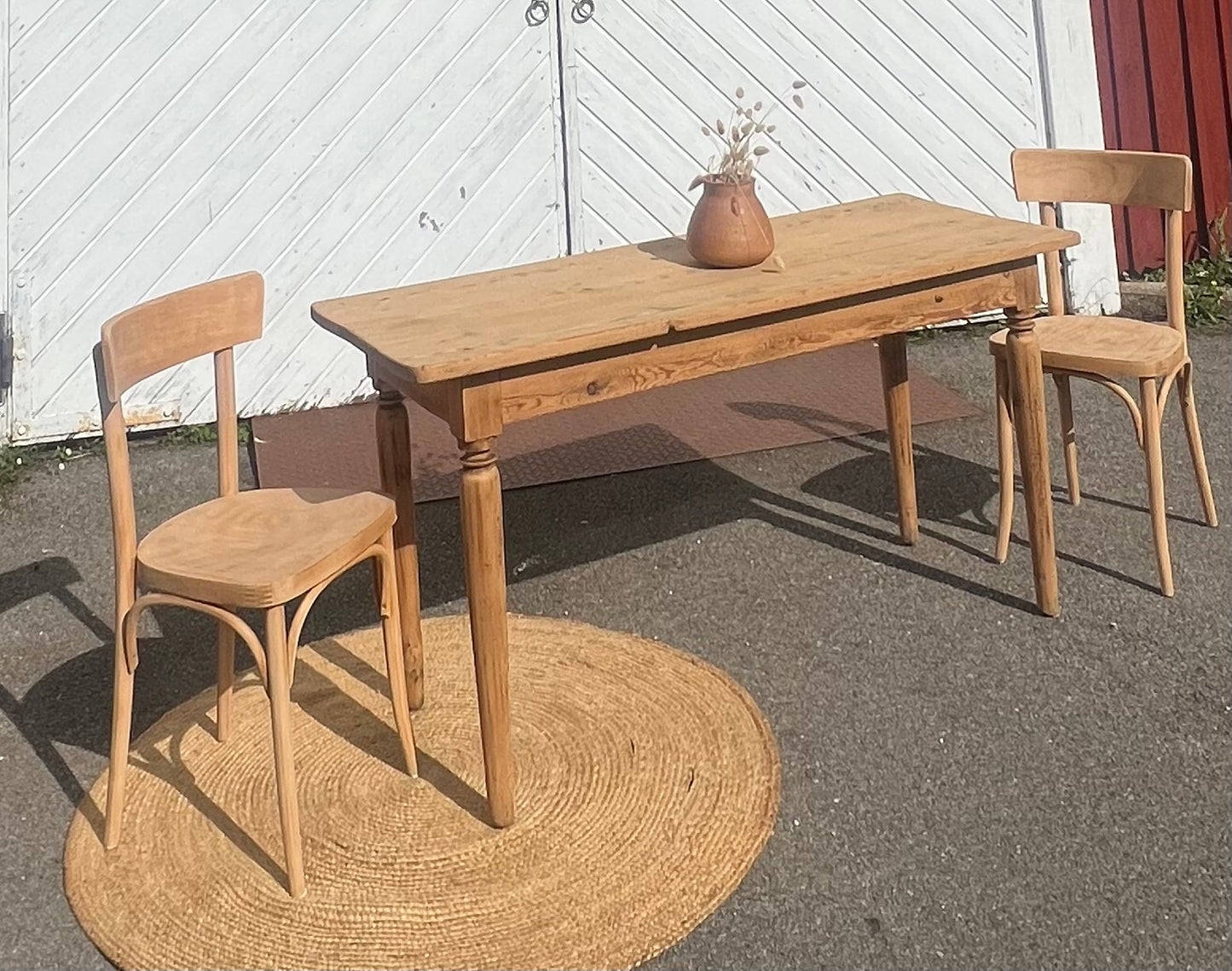 Table bistrot vintage ancienne en bois massif brut - esprit campagne chic