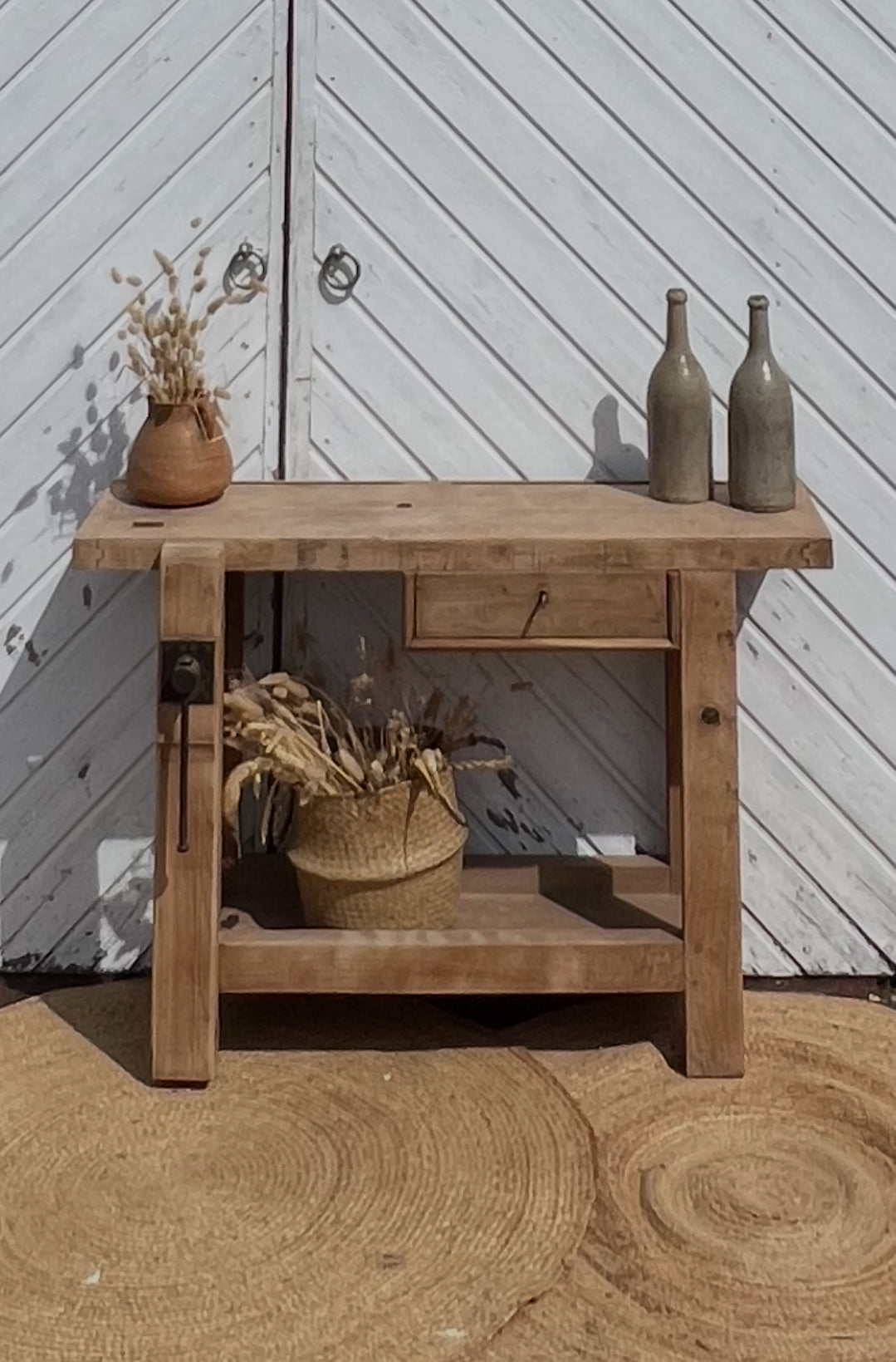 Etabli ancien vintage en bois massif brut