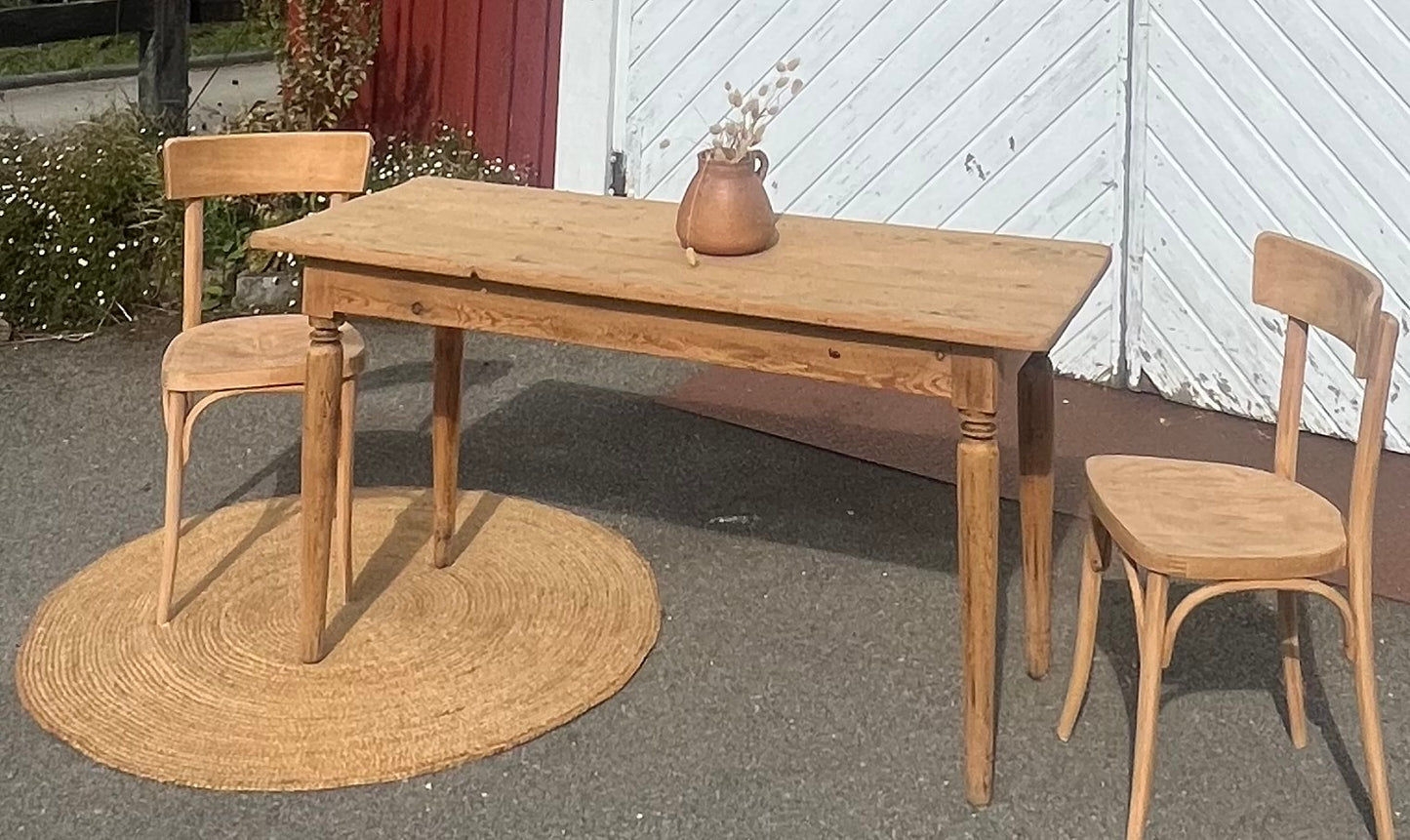 Table bistrot vintage ancienne en bois massif brut - esprit campagne chic