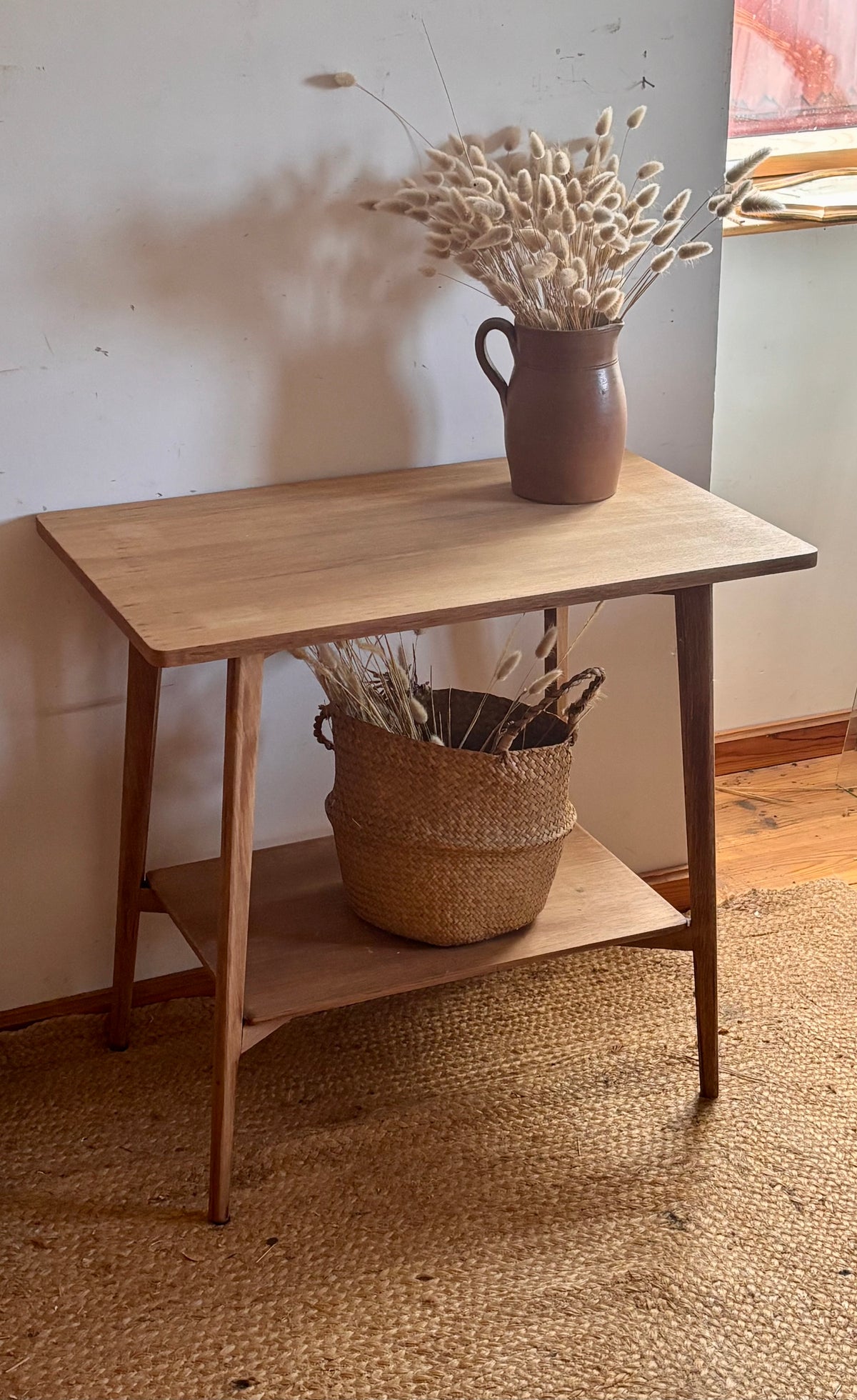 Table d’appoint vintage en chêne brut / console