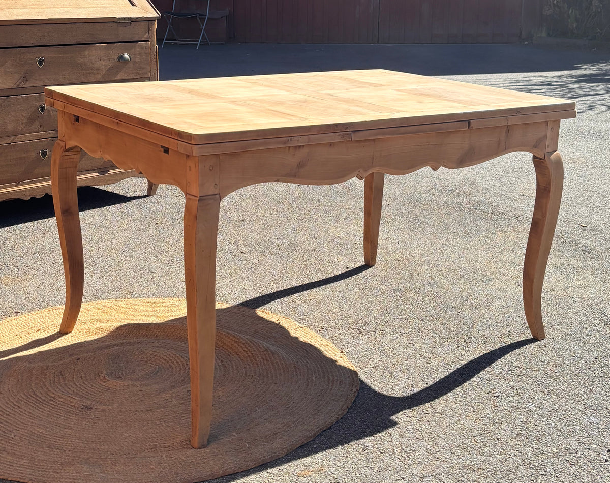 Table ancienne rénovée 2 rallonges intégrées en bois brut de 6 à 10 personnes