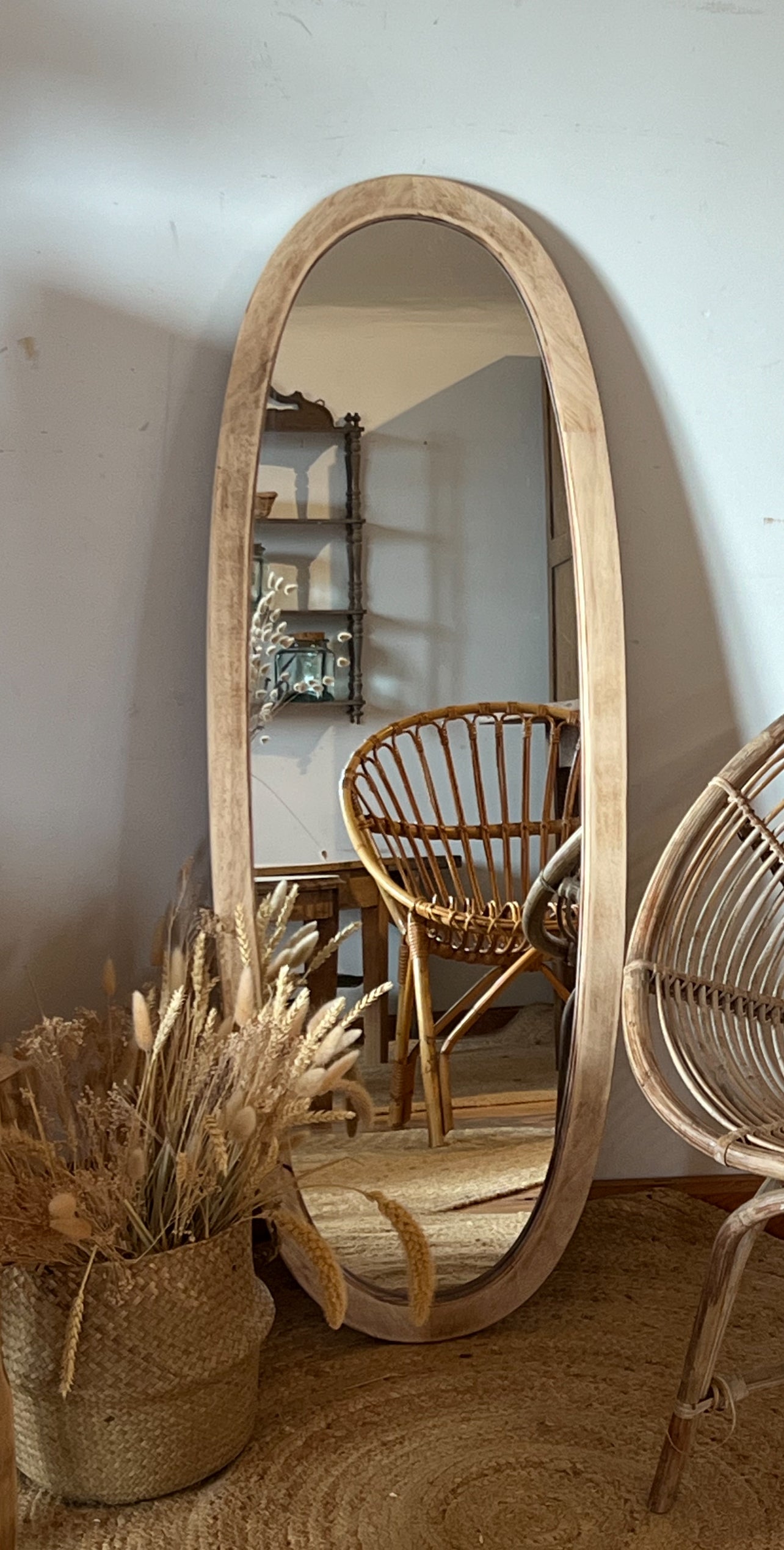 Miroir mural ancien en bois massif brut esprit campagne chic