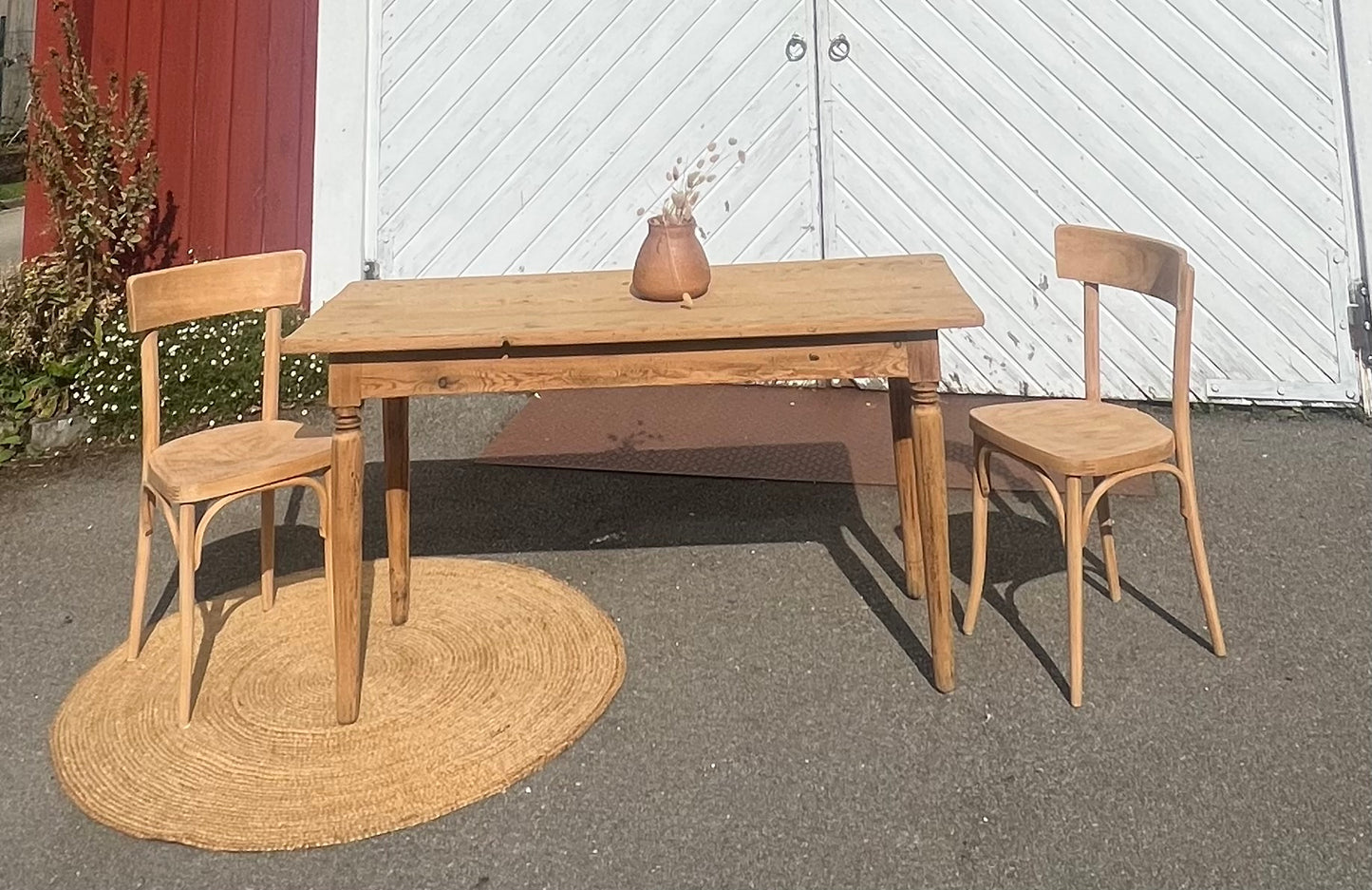 Table bistrot vintage ancienne en bois massif brut - esprit campagne chic