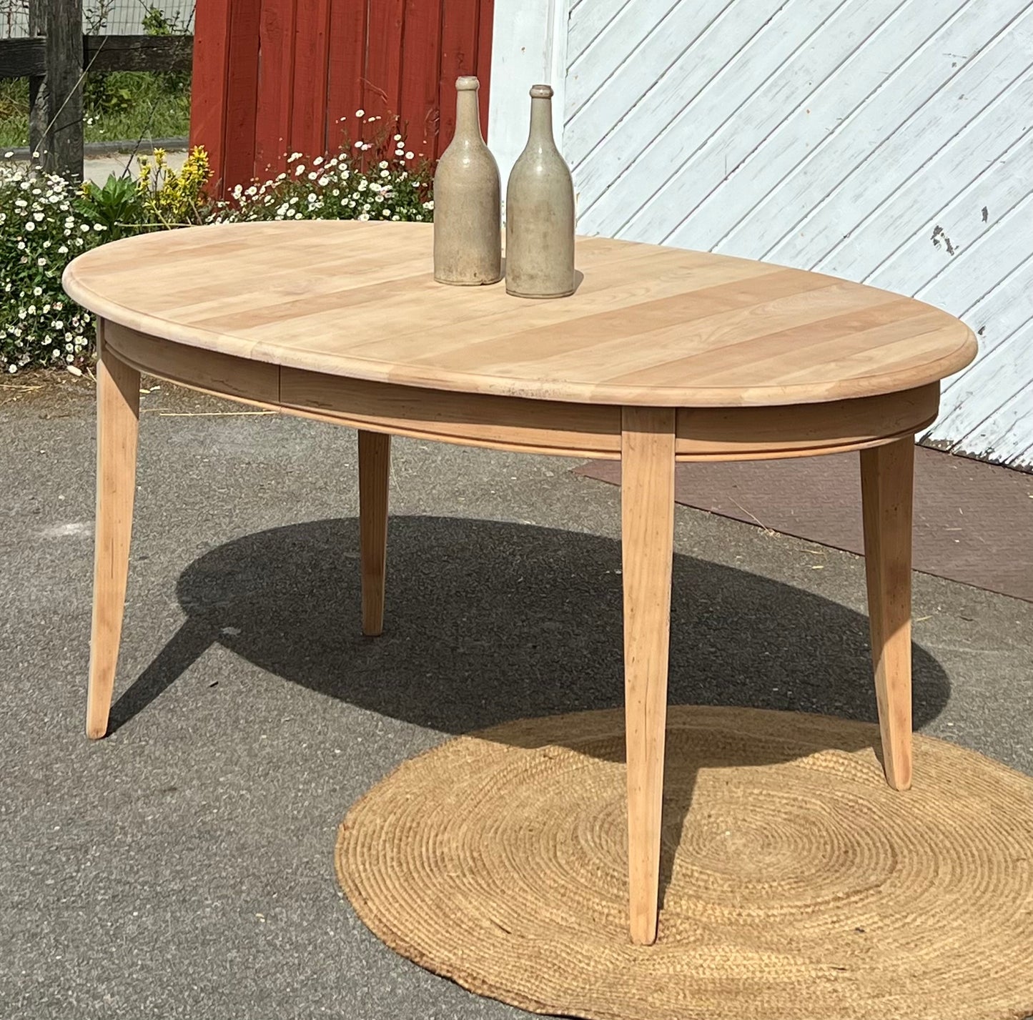 Grande table familiale renovee 4 rallonges en bois massif brut