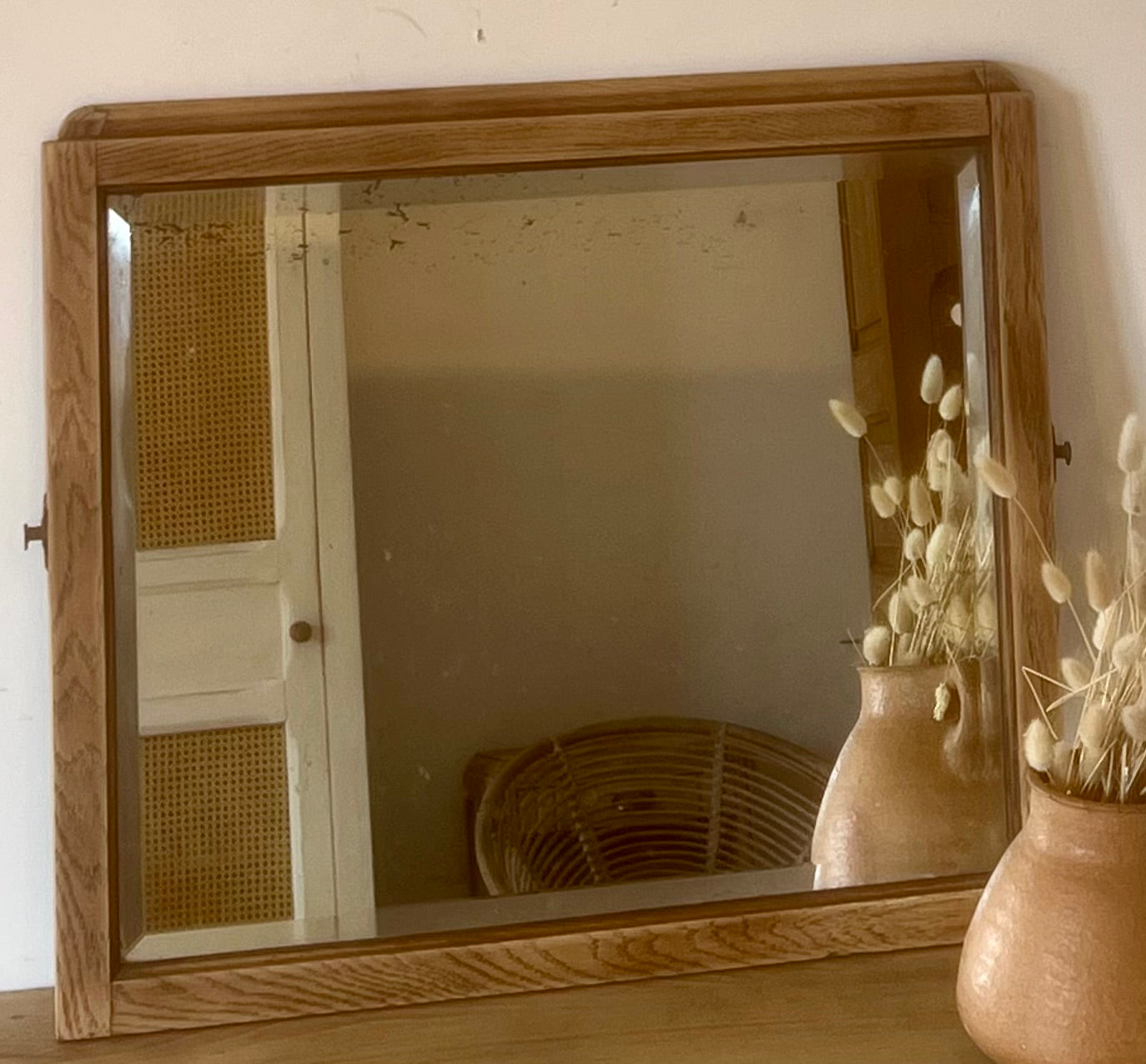 Miroir ancien en chêne massif brut