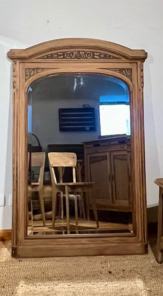 Grand miroir ancien en chêne massif brut
