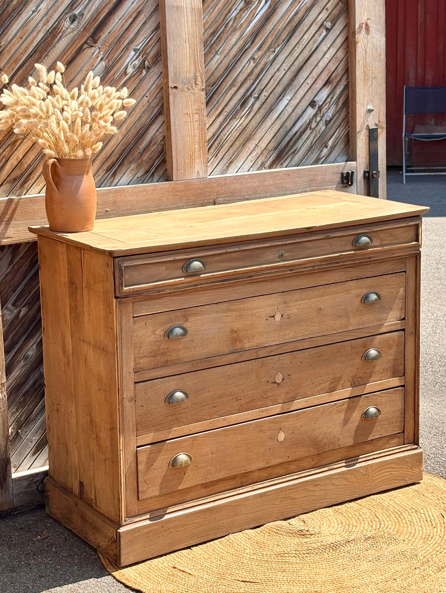Commode ancienne en chêne massif brut 4 tiroirs