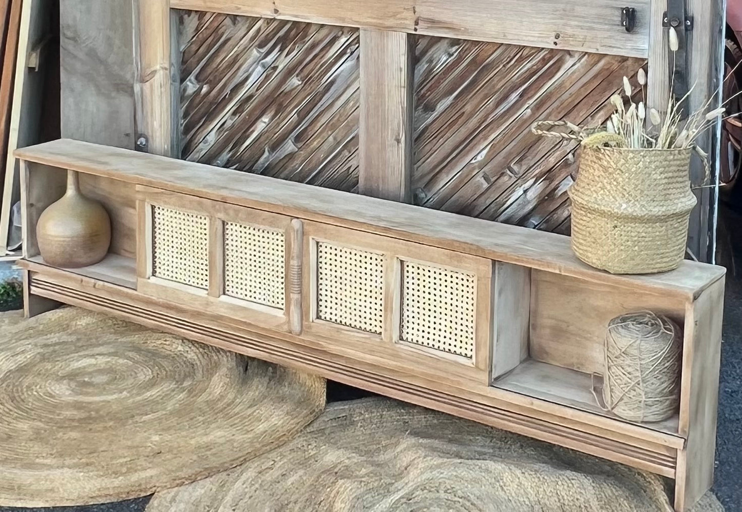 Meuble télé tv enfilade ancienne en chêne massif brut portes coulissantes