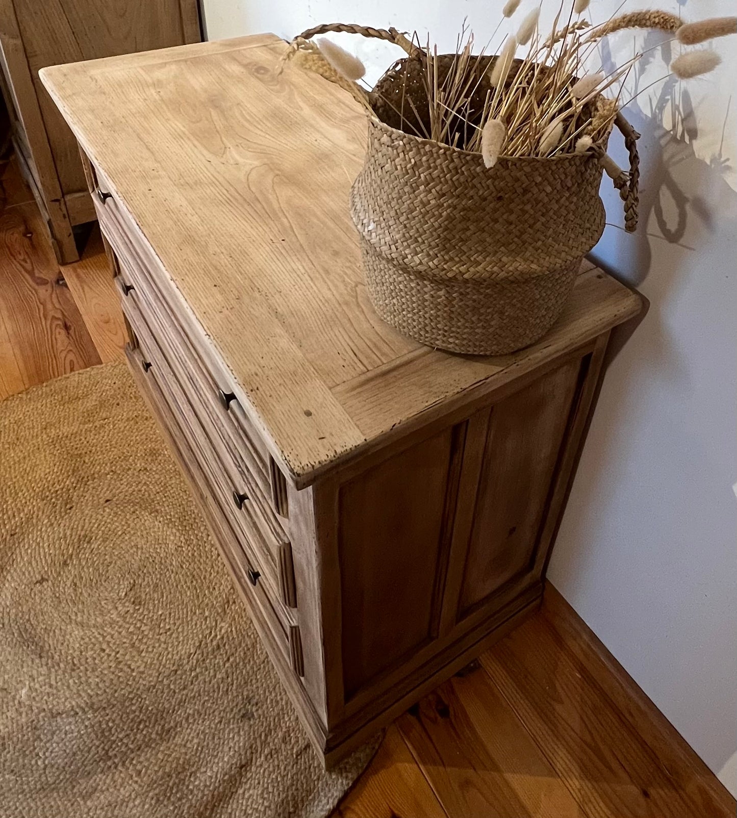 Commode ancienne en chêne massif brut 3 tiroirs