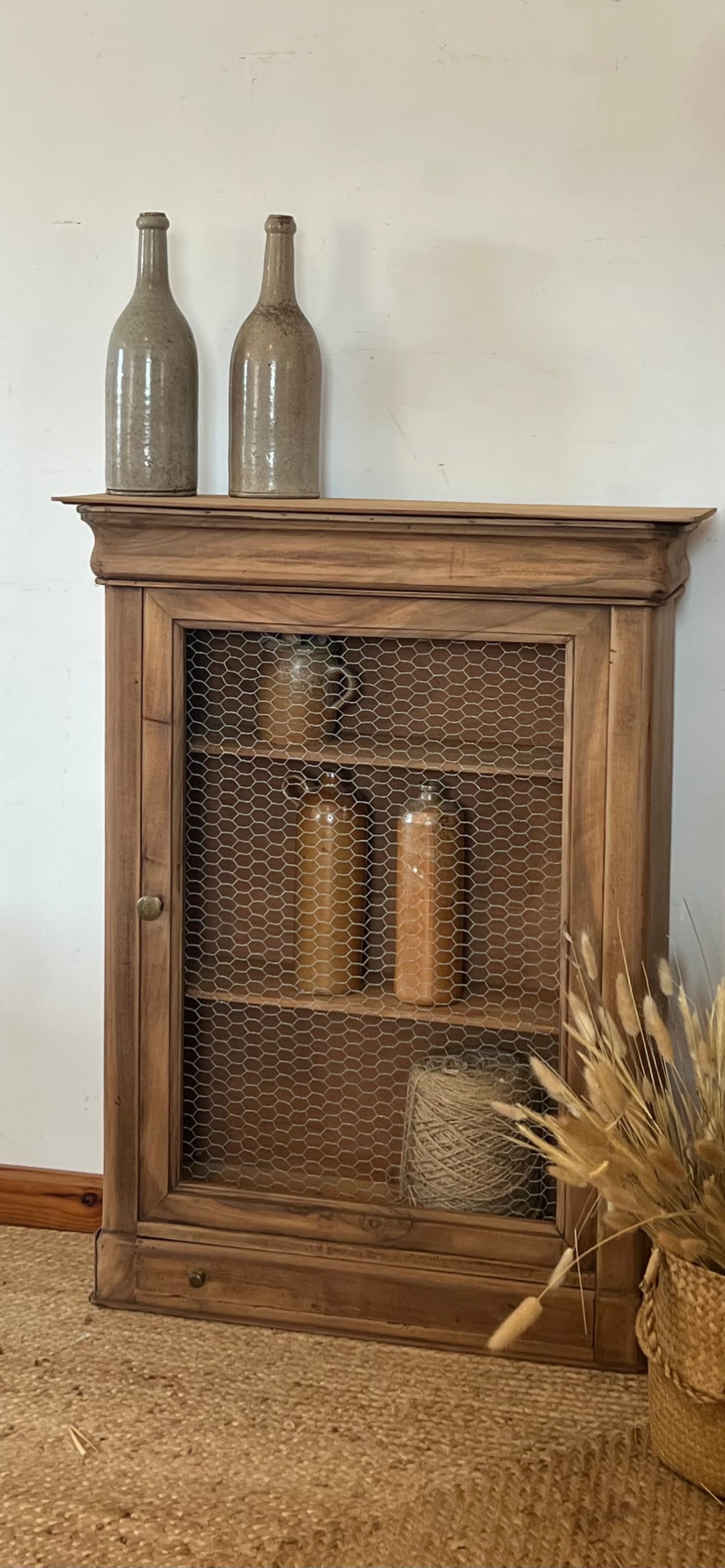 Meuble d’entrée ancien - Bibus - vitrine - console en bois brut