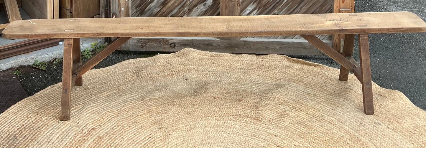 Banc de ferme ancien en chêne massif brut