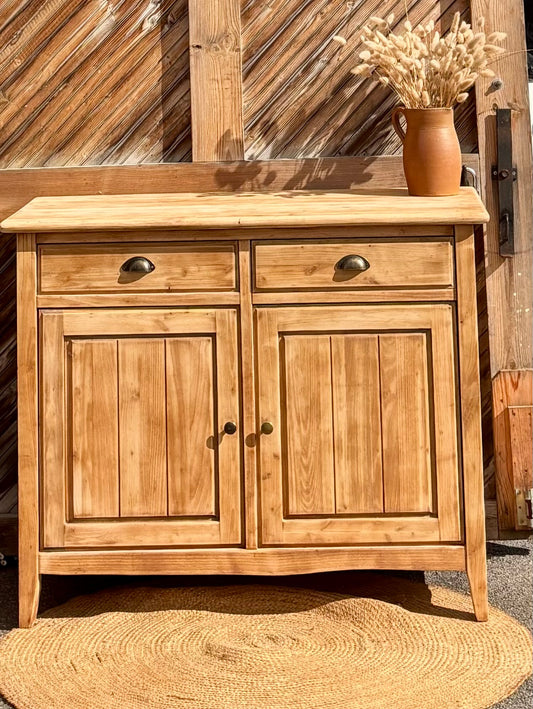 Buffet ancien en bois massif brut - 2 tiroirs