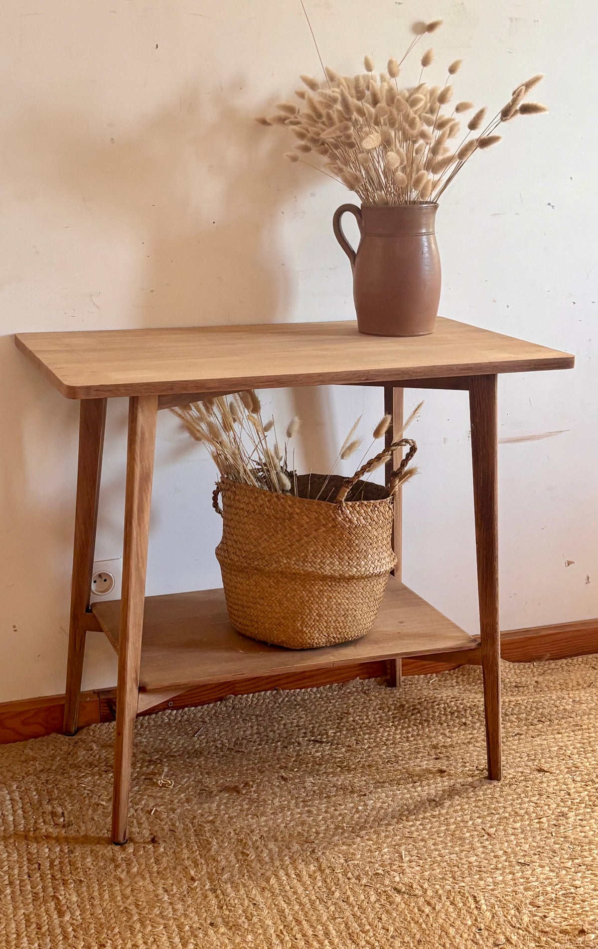 Table d’appoint vintage en chêne brut / console