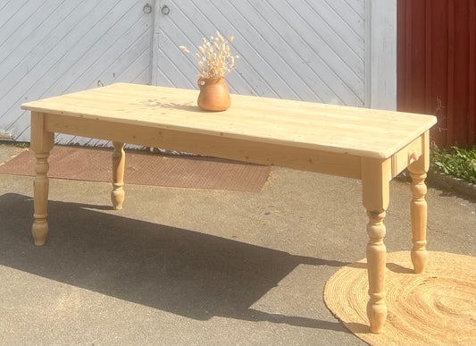 Grande table rénovée en bois massif brut 1 tiroir - 10 personnes
