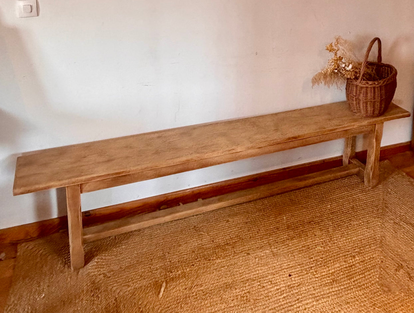 2 bancs anciens en chêne massif brut - longueur 2m20