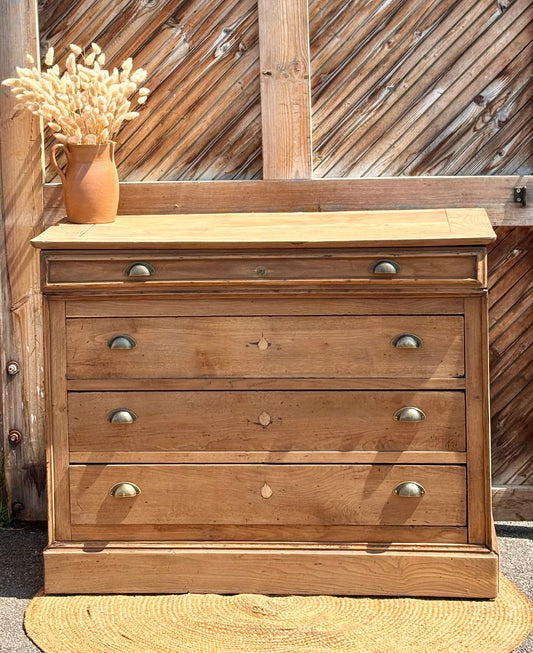 Commode ancienne en chêne massif brut 4 tiroirs