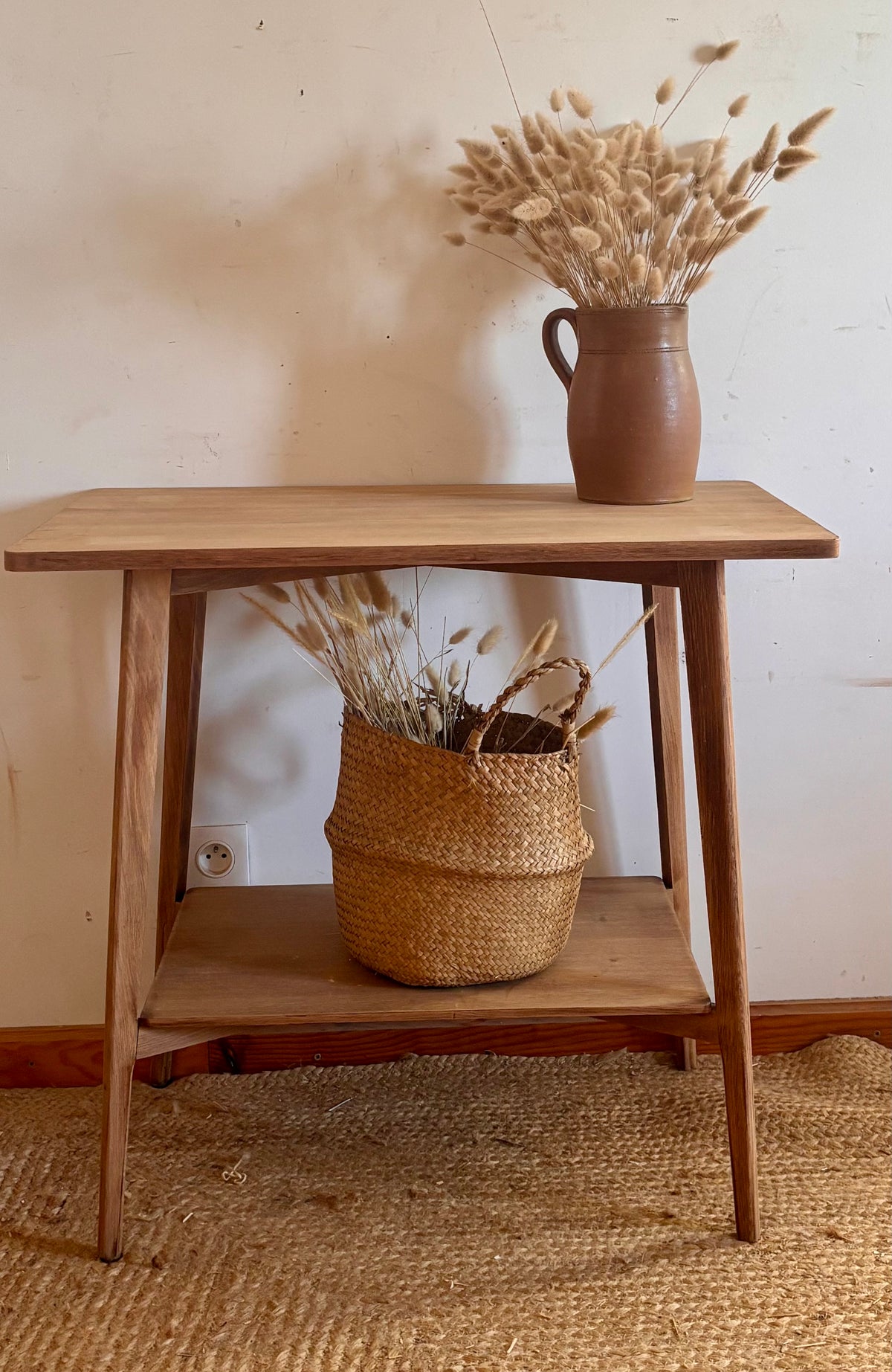 Table d’appoint vintage en chêne brut / console