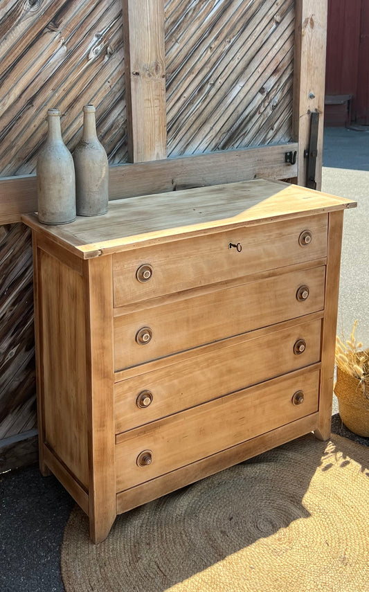 Commode ancienne vintage en bois  massif brut 4 tiroirs