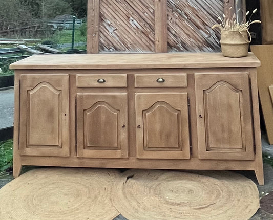 Buffet ancien enfilade en chêne brut 4 portes 2 tiroirs - années 50
