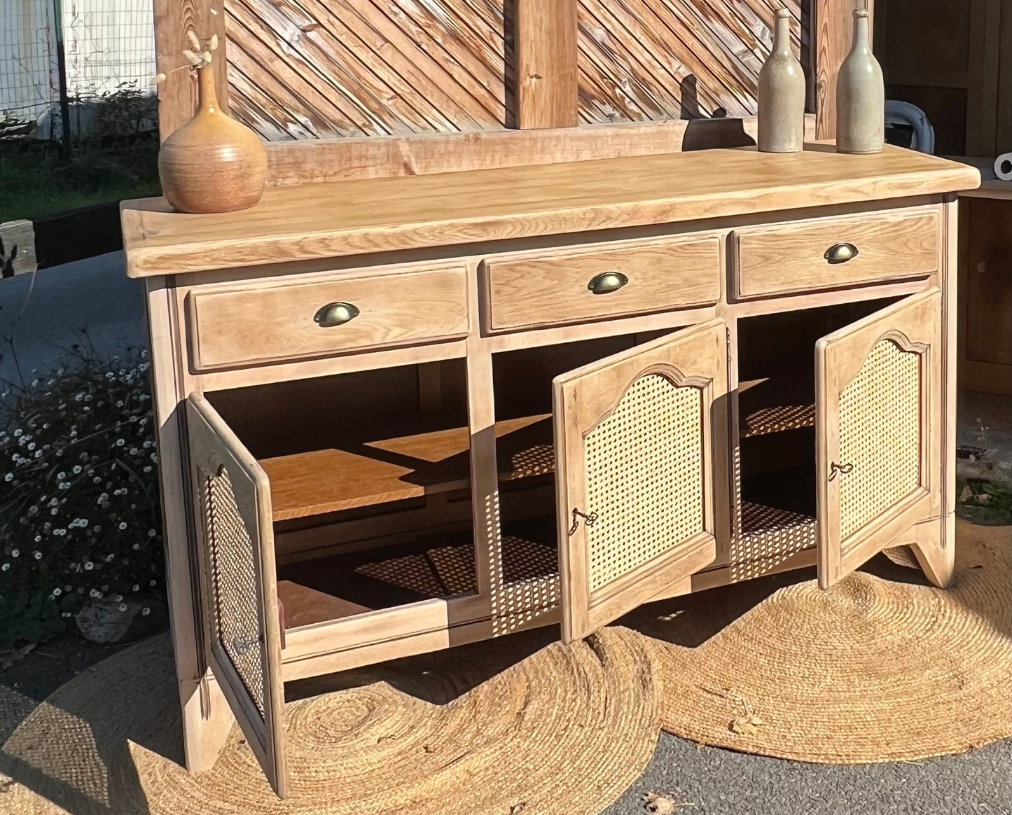 Buffet rénové - enfilade en chêne brut 3 portes 3 tiroirs