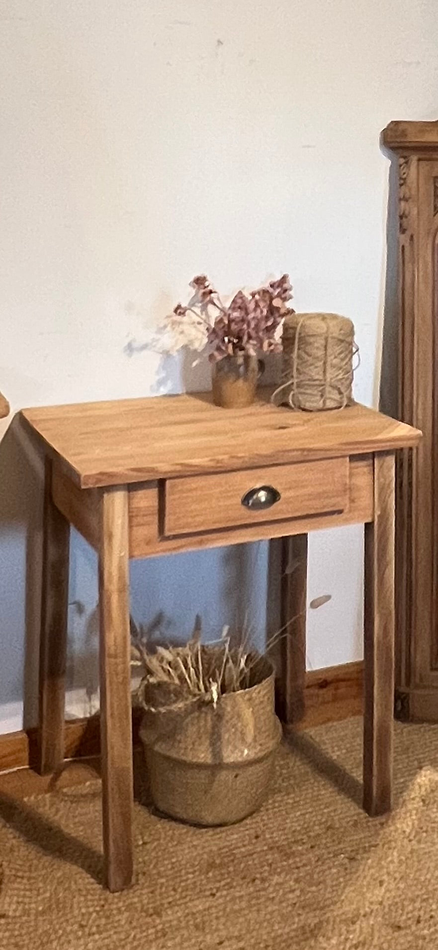 Petite table de ferme ancienne / console / meuble vasque 1 tiroir en bois massif brut