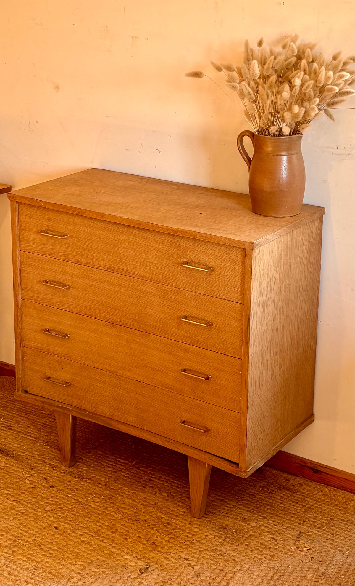 Commode vintage ancienne en chêne brut 4 tiroirs