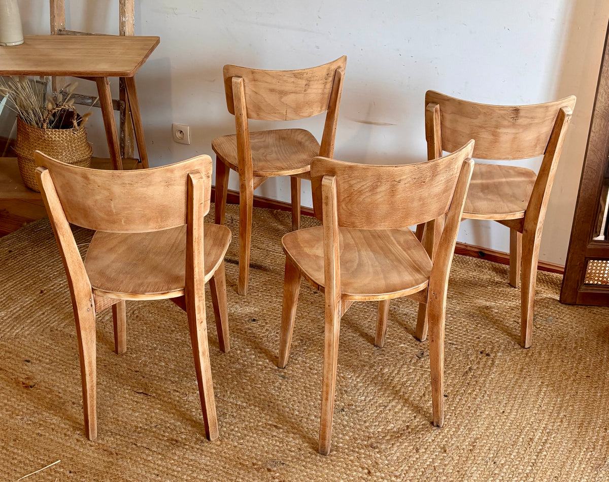 Réservé-  Lot de 4 chaises vintage ancienne en bois brut