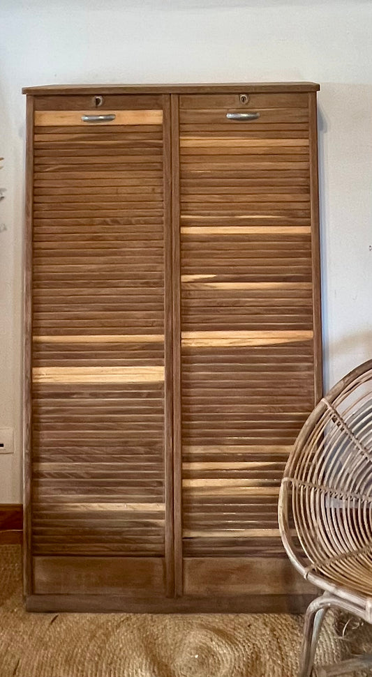 Classeur à rideau double vintage en chêne brut