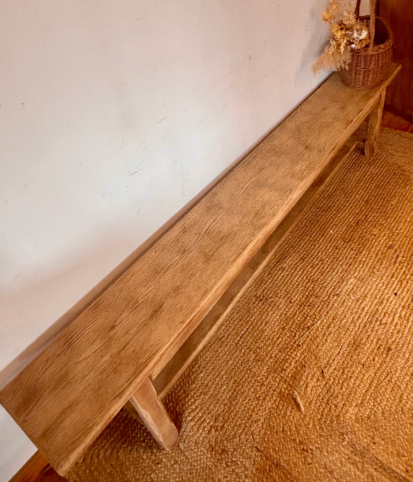 2 bancs anciens en chêne massif brut - longueur 2m20
