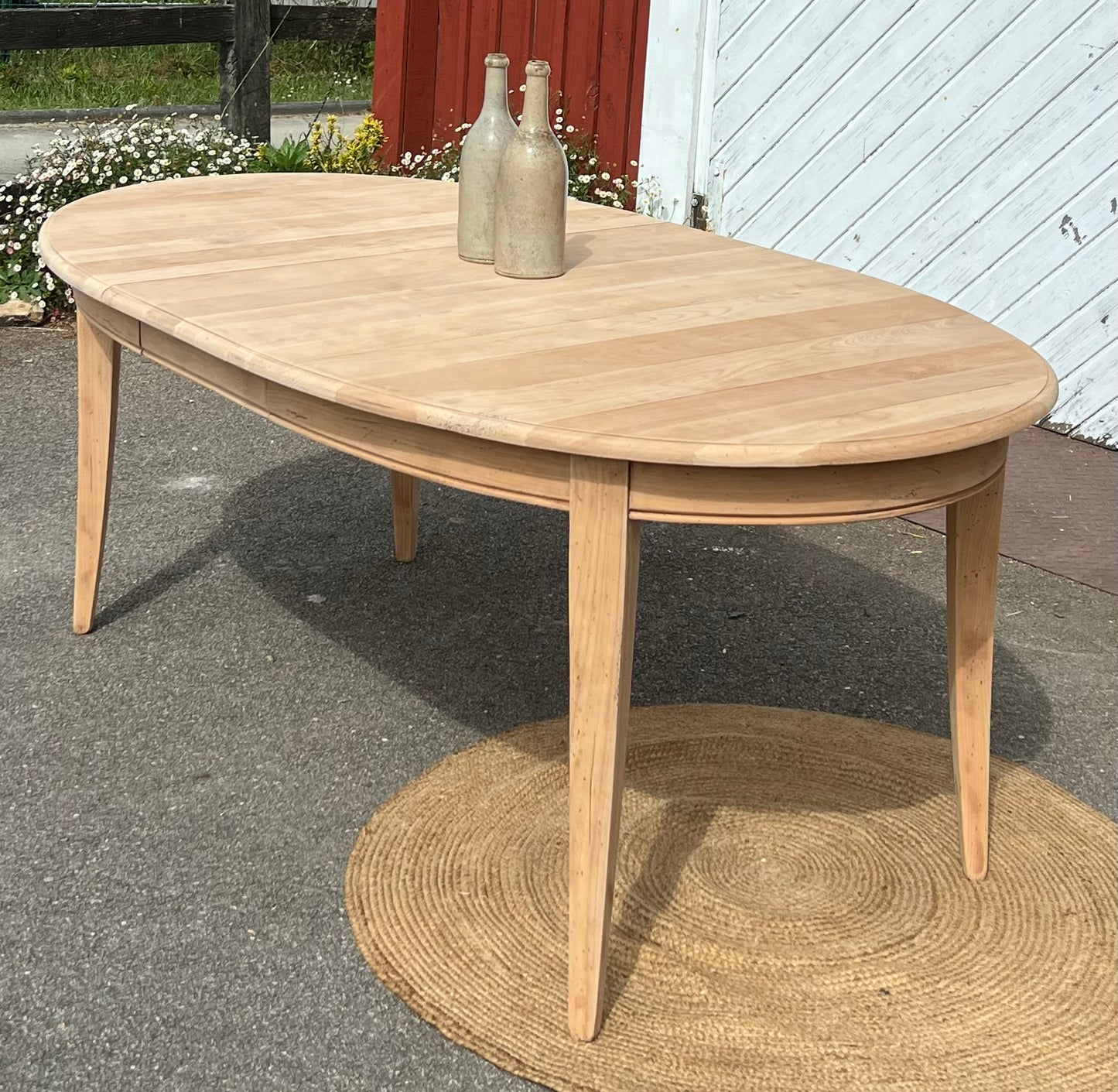 Grande table familiale renovee 4 rallonges en bois massif brut