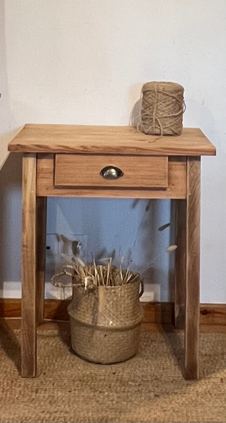 Petite table de ferme ancienne / console / meuble vasque 1 tiroir en bois massif brut