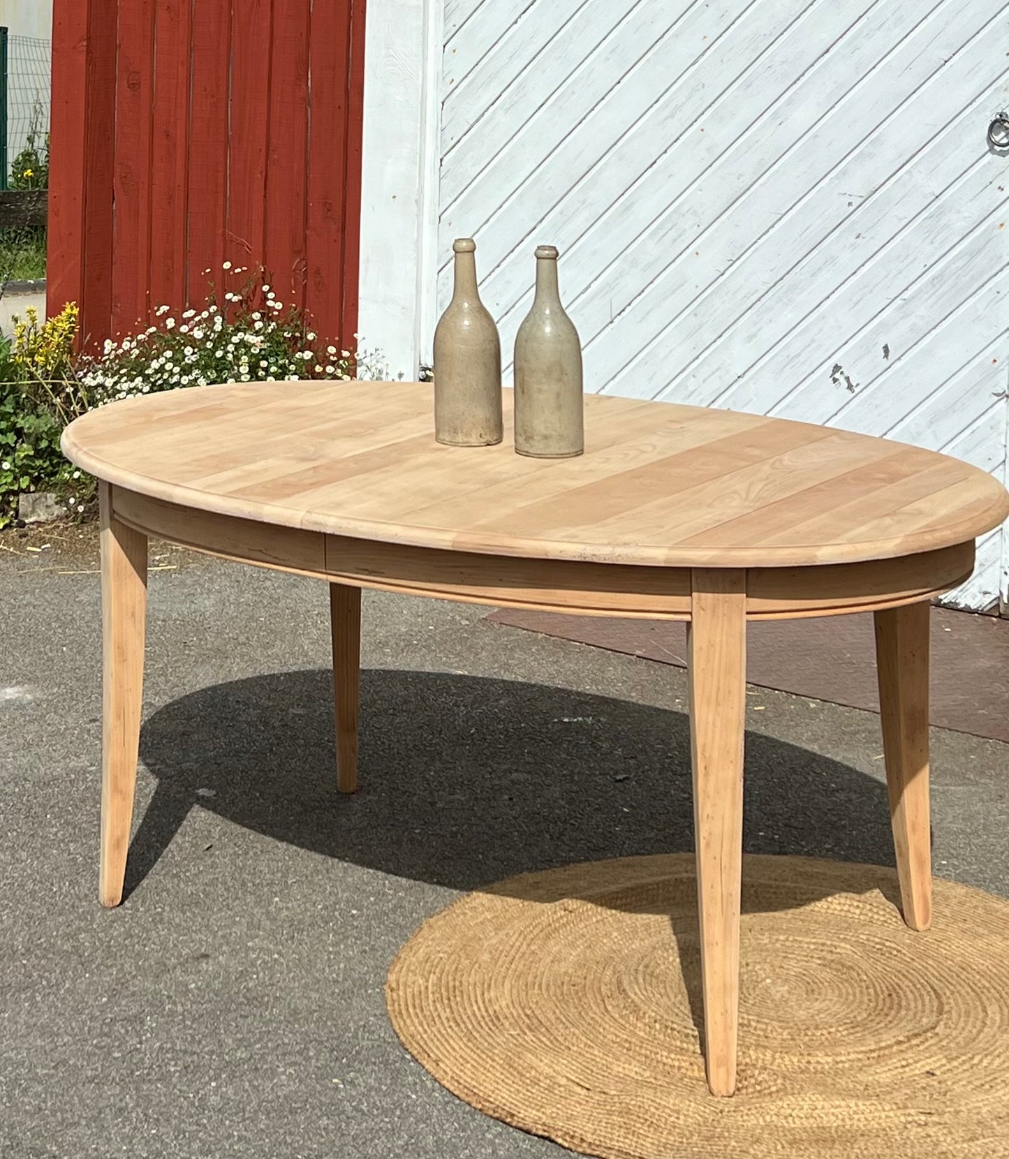 Grande table familiale renovee 4 rallonges en bois massif brut