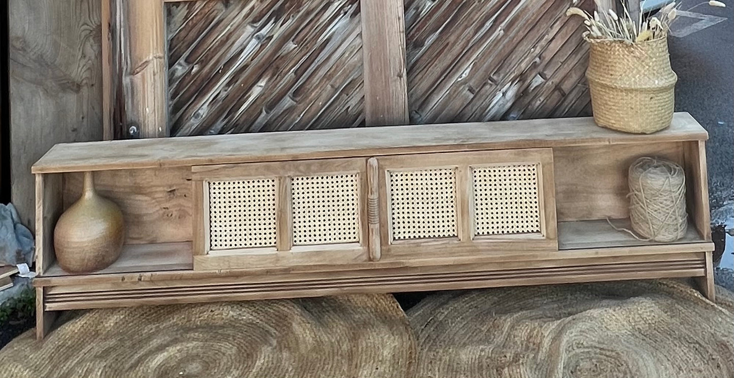 Meuble télé tv enfilade ancienne en chêne massif brut portes coulissantes