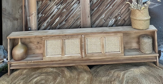 Meuble télé tv enfilade ancienne en chêne massif brut portes coulissantes