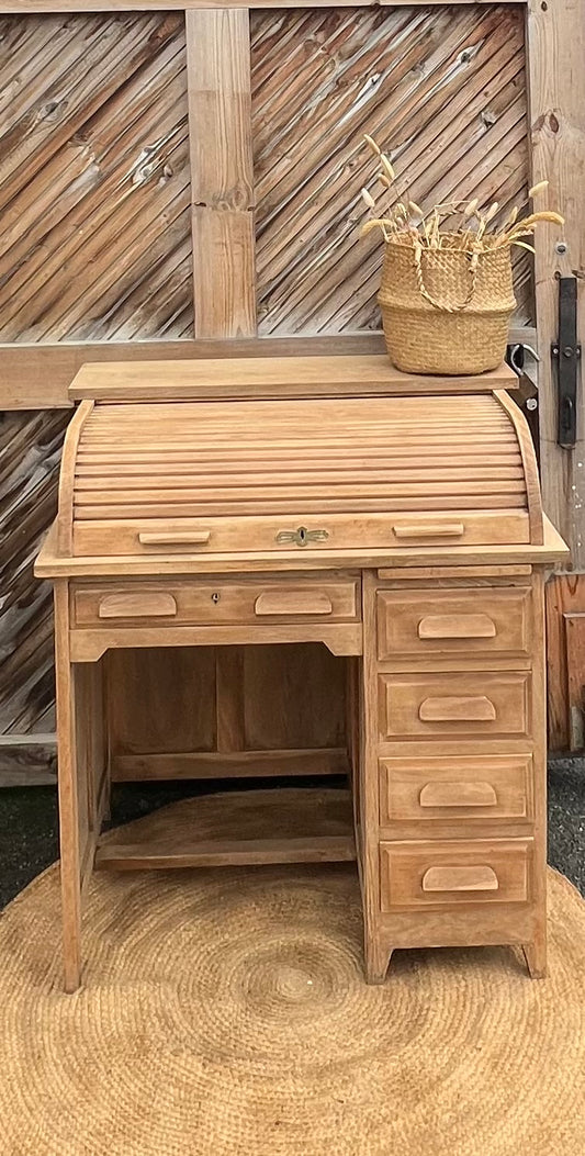 Bureau américain ancien en chêne brut / comptoir