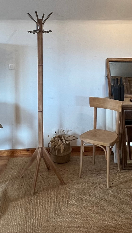 Porte manteau vintage des années 60 en bois massif brut