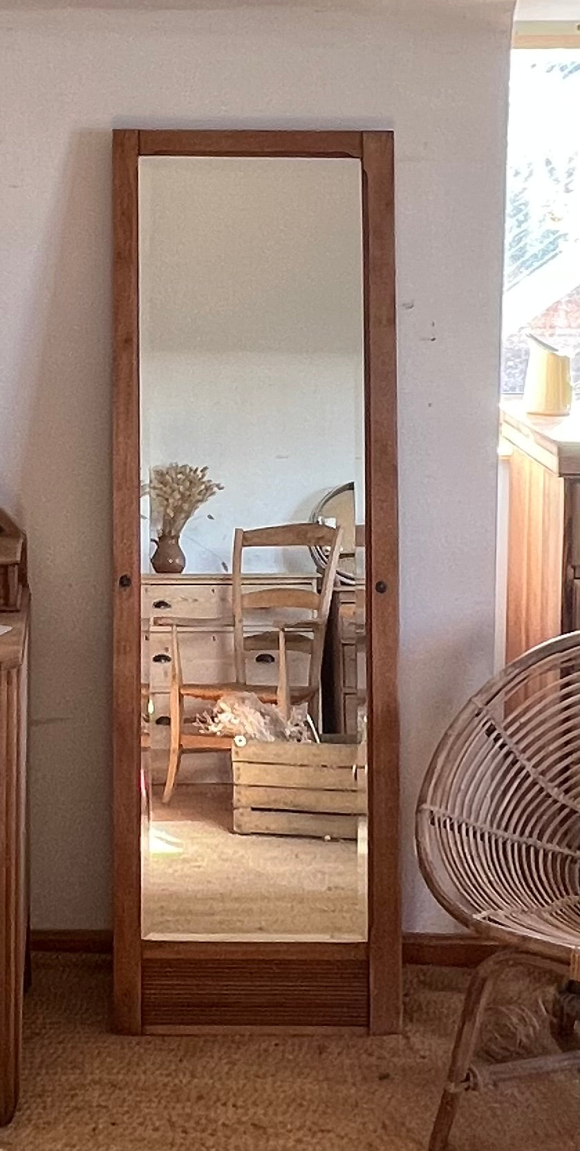 Grand miroir ancien en chêne massif brut